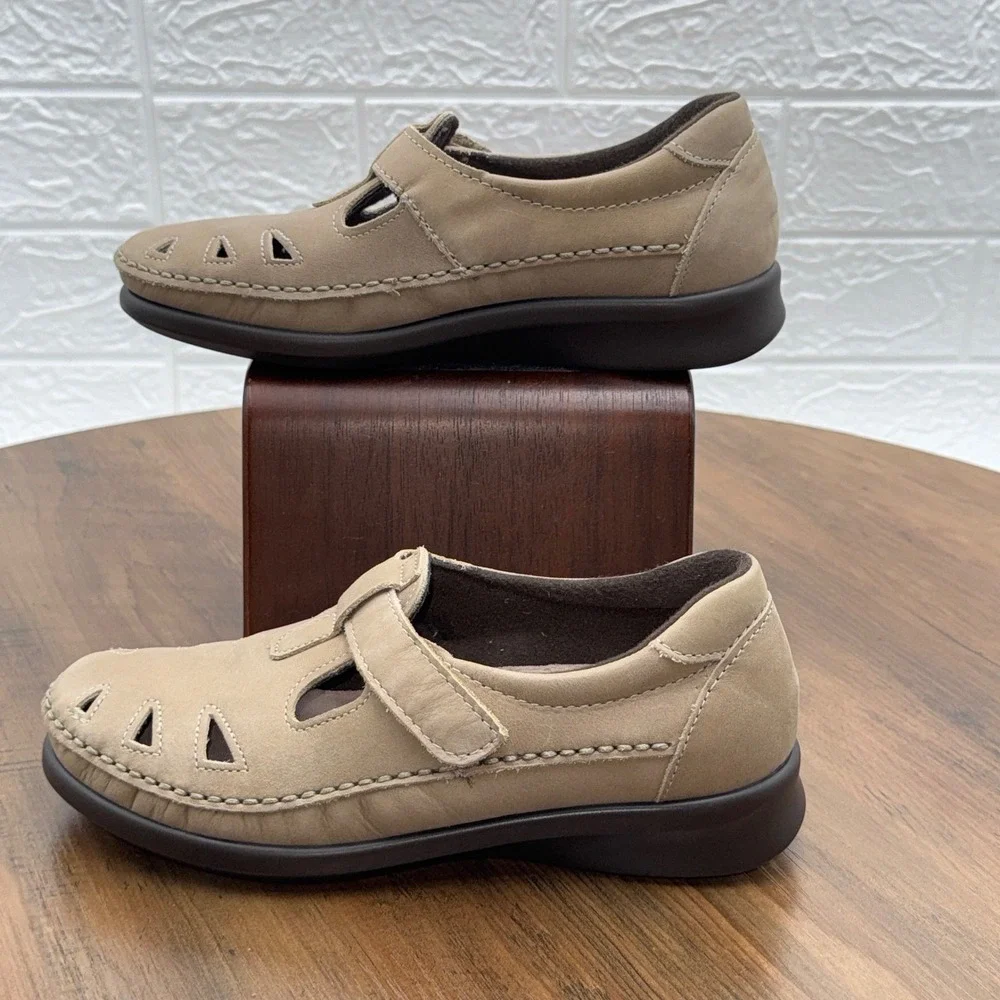 SAS San Antonio Shoes Roamer Leather T-Strap Comfort Mary Jane Loafers Size 4 M
